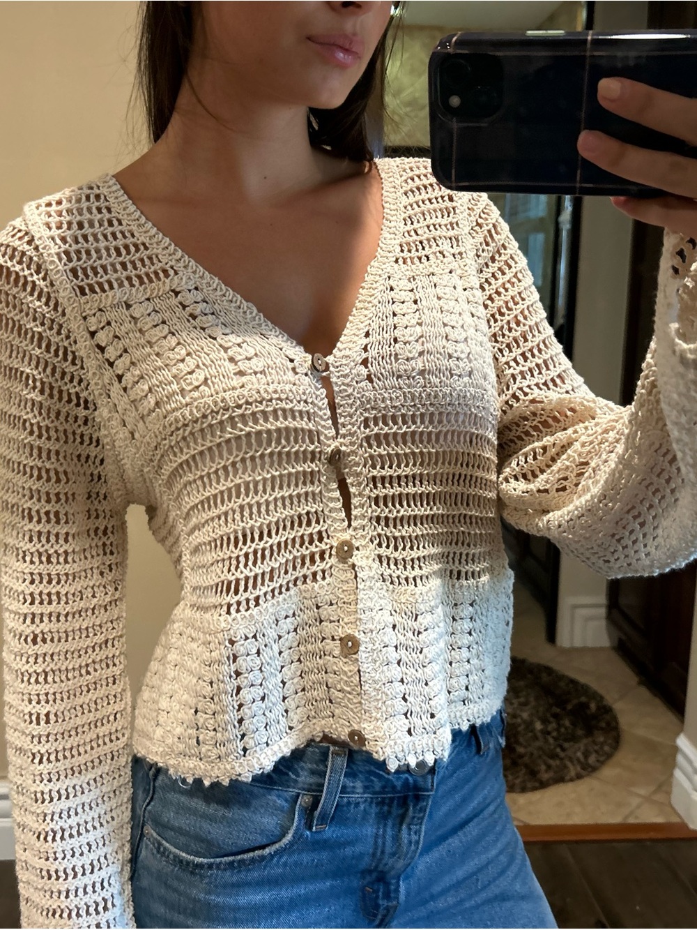 Rebellion Cream Crochet Button-Down Top